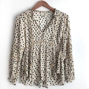 Amuse Society flowy top flutter sleeve  tassel cream and blue size extra small